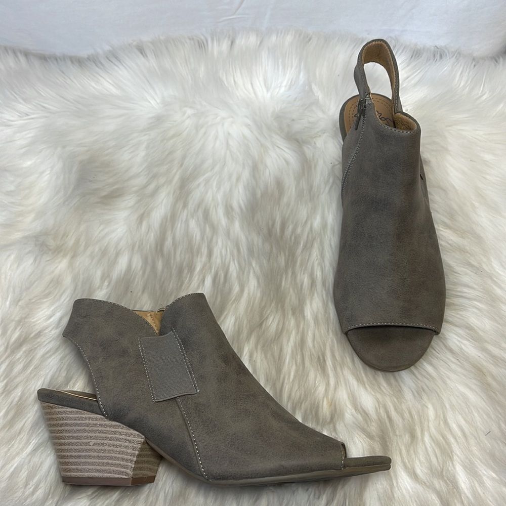 Natural Soul Dash Mushroom Vegan Leather Peep‎ Toe Slingback Sz 9 - Picture 2 of 7